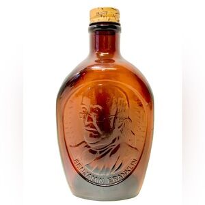 Log Cabin Syrup Vintage 1976 Embossed Bicentennial 1776 Benjamin Franklin Flask
